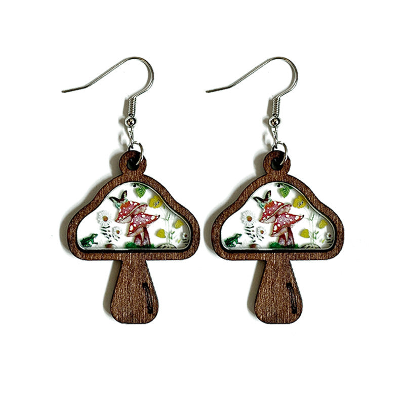 Wholesale Wooden Mushroom Acrylic Earrings